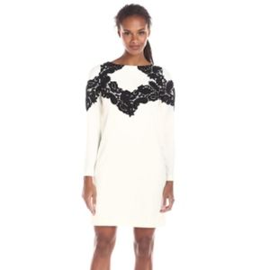 Adrianna Papell White Shift Dress with Lace